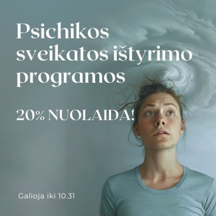 20% nuolaida psichikos sveikatos istyrimo programoms 