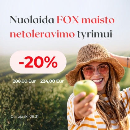 FOX maisto netoleravimo tyrimui – 20 % nuolaida (tik moterims)