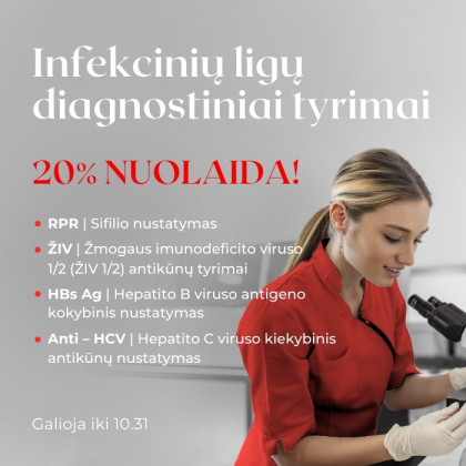 Infekcinių ligų diagnostiniams tyrimams 20% nuolaida