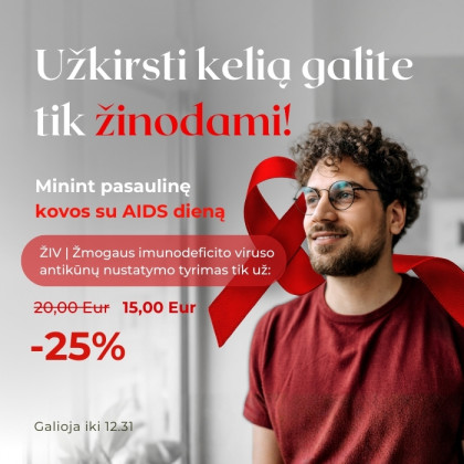 Nuolaida žmogaus imunodeficito viruso antikūnų nustatymo tyrimui