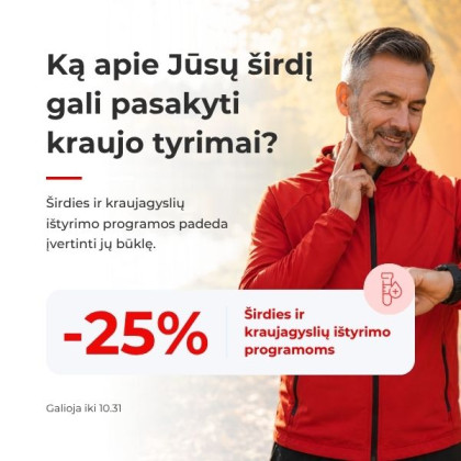 Širdies ir kraujagyslių ištyrimo programoms  - 25 % nuolaida