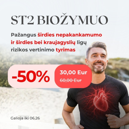 ST2 biožymens tyrimui – net 50 % nuolaida! Tyrimą dabar galite atlikti už 30 Eur vietoje 60 Eur ST2 biožymens tyrimui – net 50 % nuolaida! Tyrimą dabar galite atlikti už 30 Eur vietoje 60 Eur